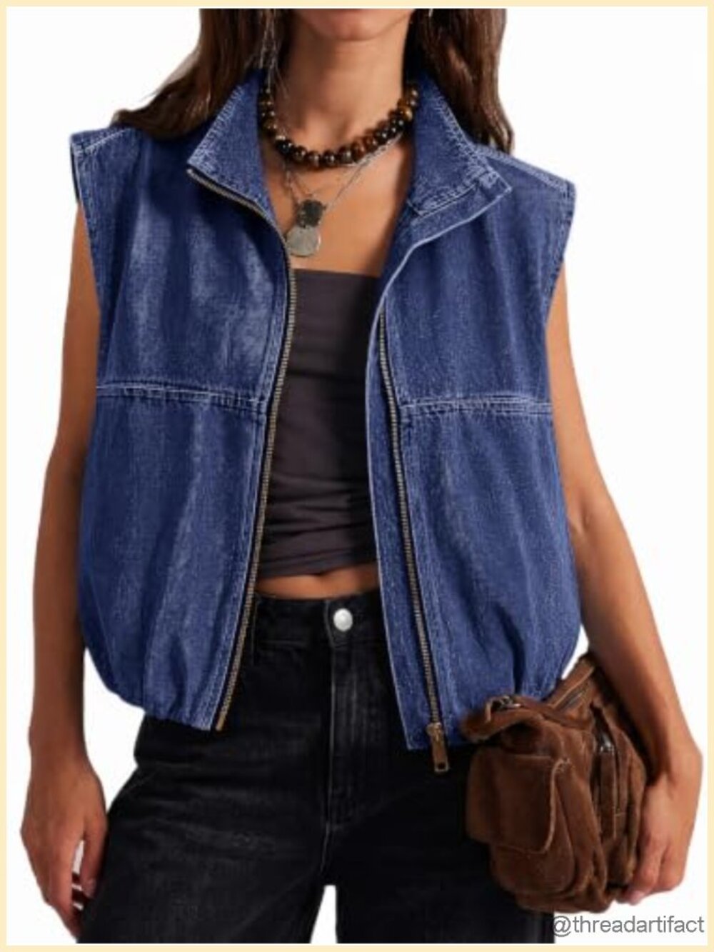 Womens Zip Up Denim Vest Jean Top Summer Casual Sleeveless Jacket Oversized